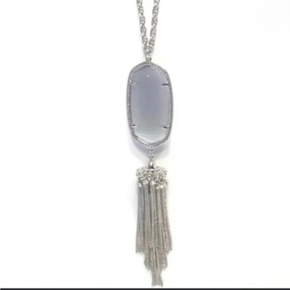 Kendra Scott • Rayne Tassel Necklace • Silver Tone Slate Cat’s Eye